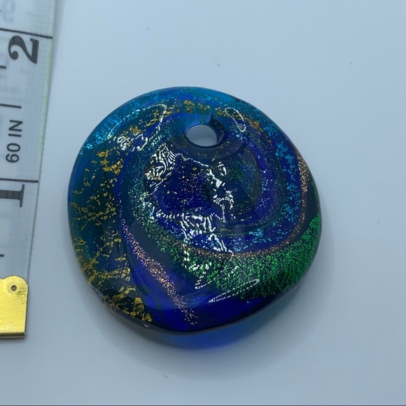 Vintage art glass pendant Round Blue & Gold Translucent Home Studio - Picture 3 of 5